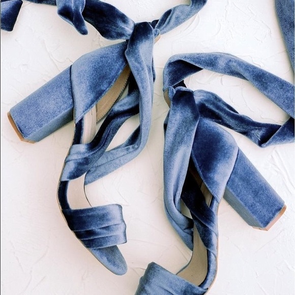 Raye Mia Velvet Blue Strappy Lace Up Heels - Picture 2 of 13
